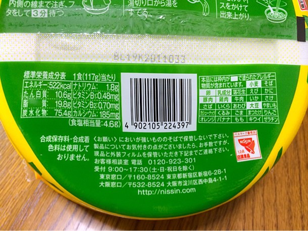 成分表とアレルギー表