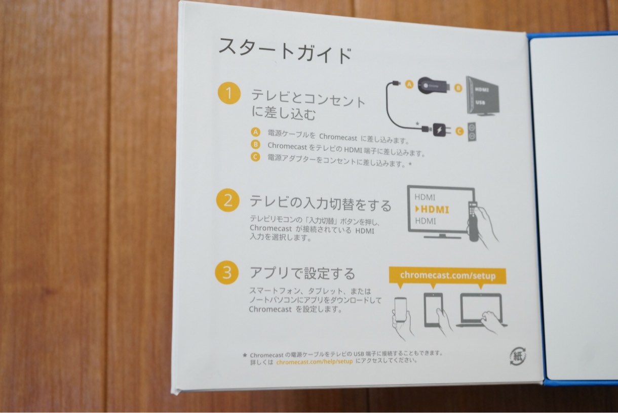 使い方もかなり簡単。Chromecastに付属のアダプタを指してChromecastはテレビのHDMI部分に挿入。