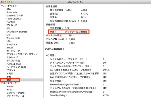 MacBook Air 電源状態