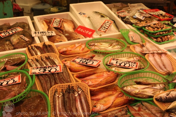 近江町市場 通りに並ぶ魚