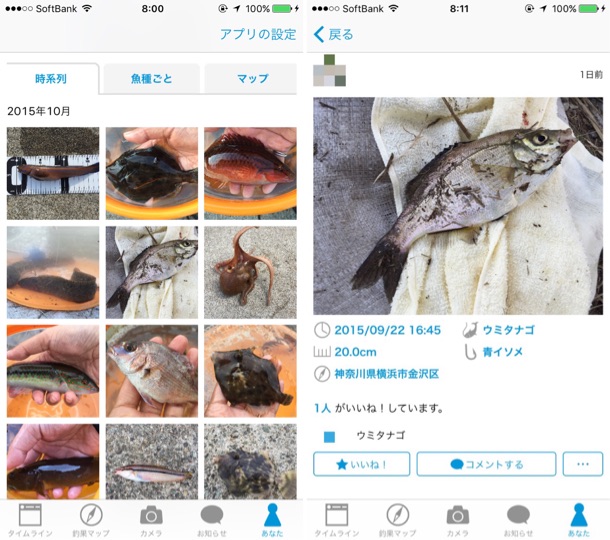 ツリバカメラで写真を投稿した様子