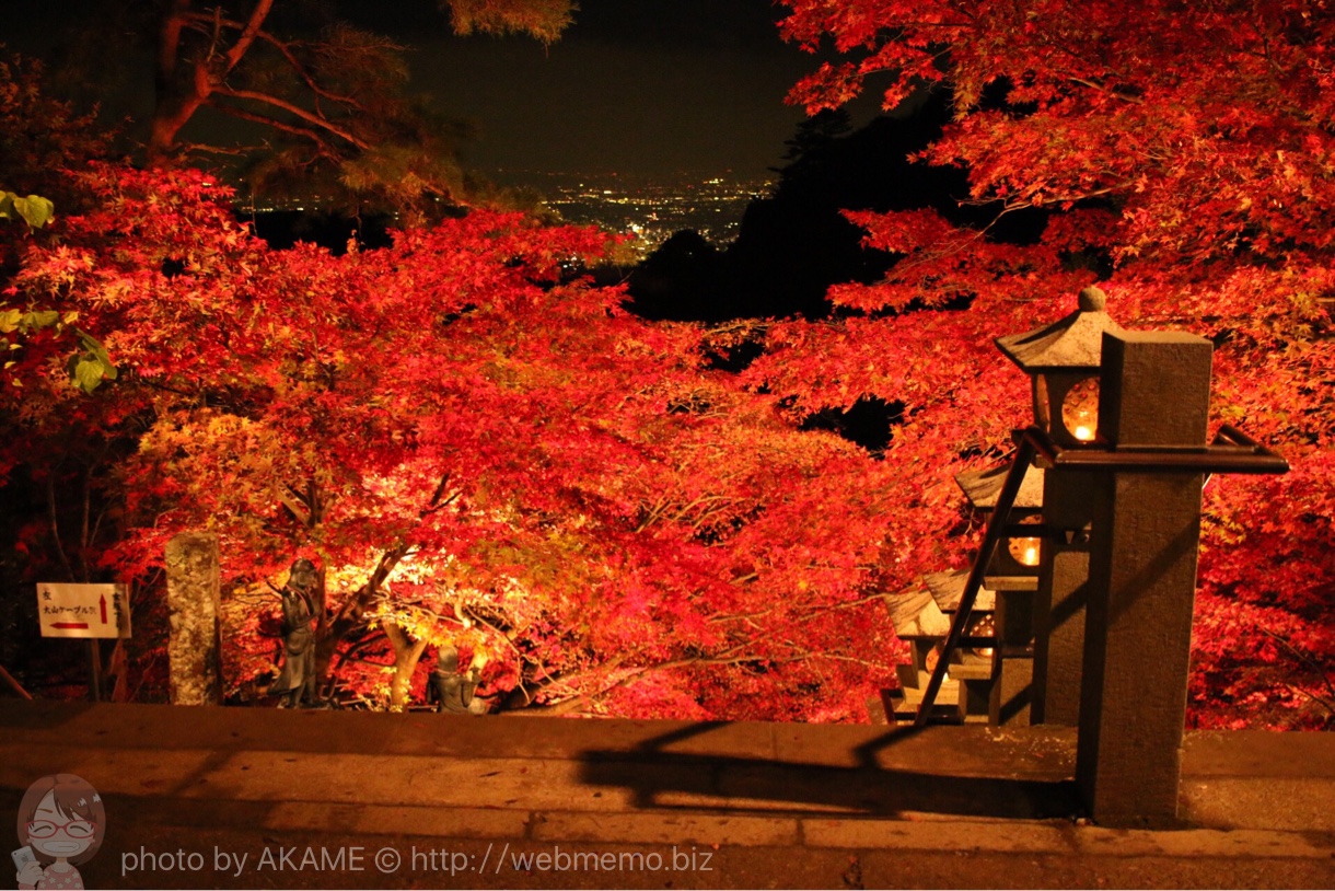 大山寺から見た夜景と紅葉