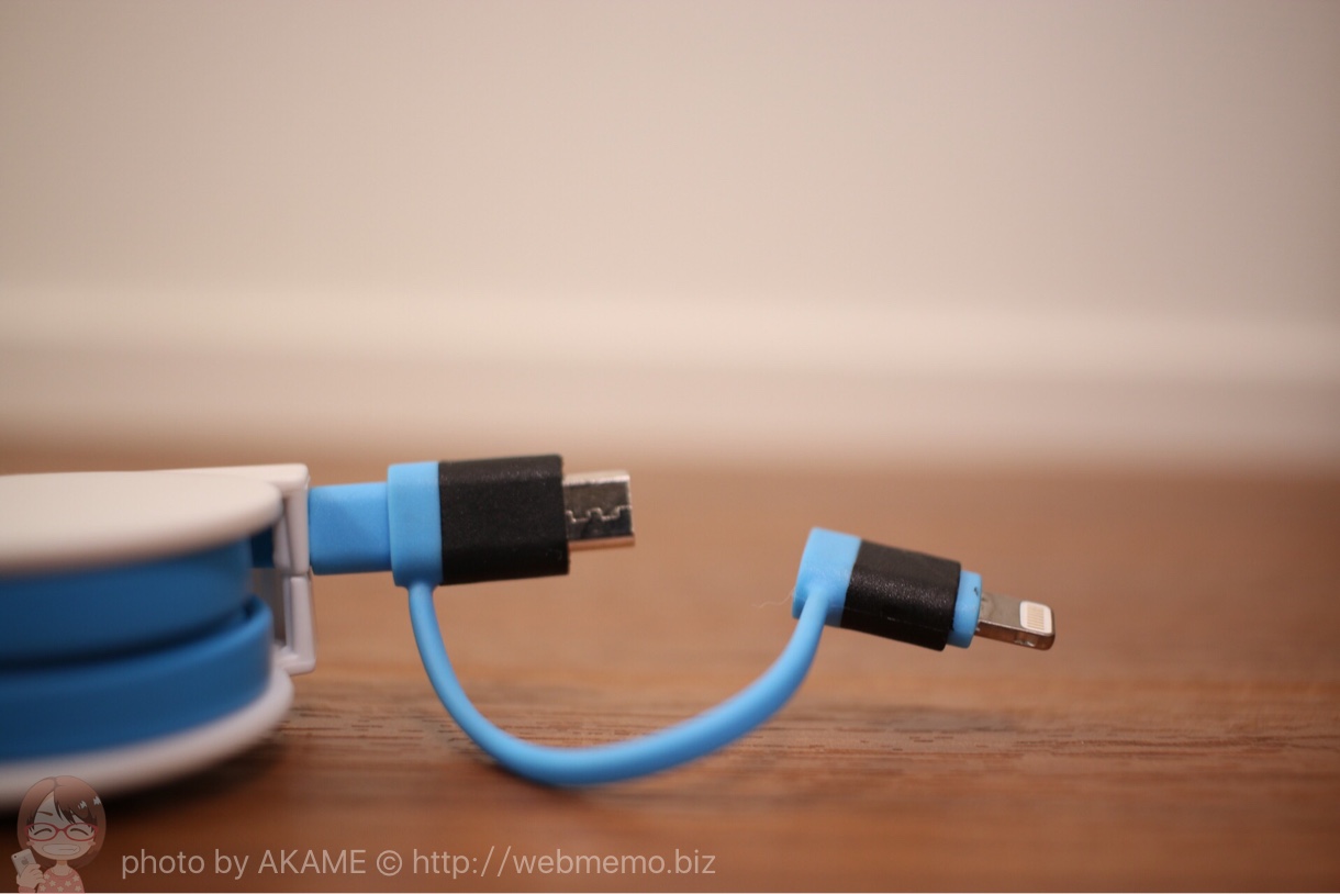 cheero 2in1 Retractable USB Cable with Lightning & micro USB 2つのコネクト部分