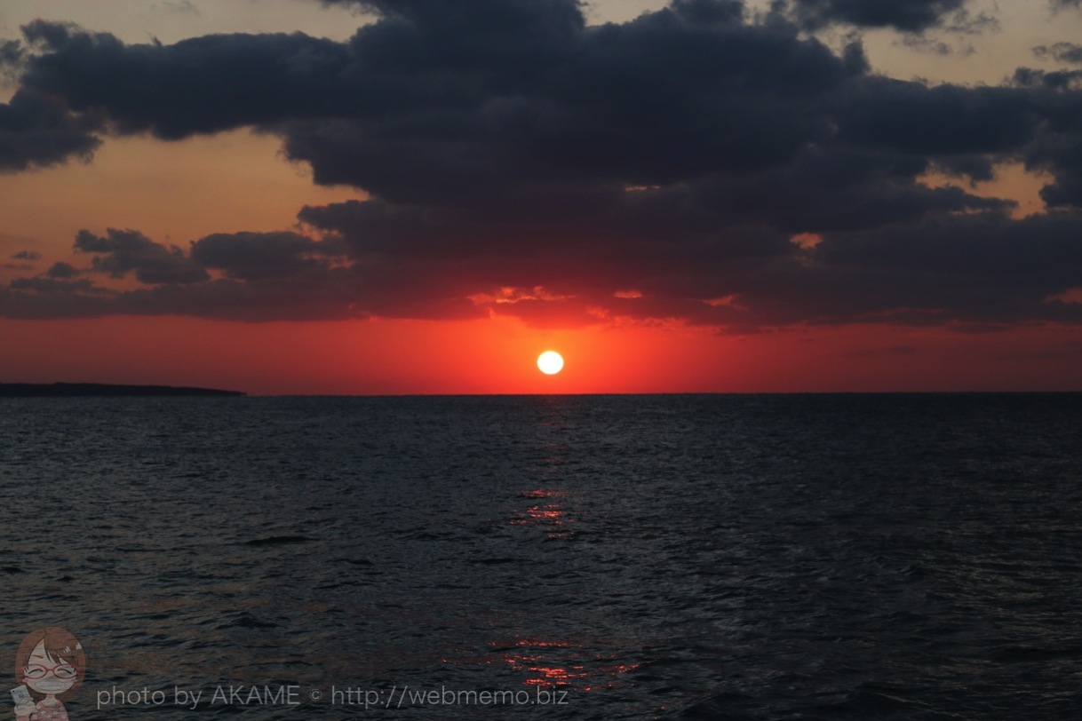 真正面に来た夕日
