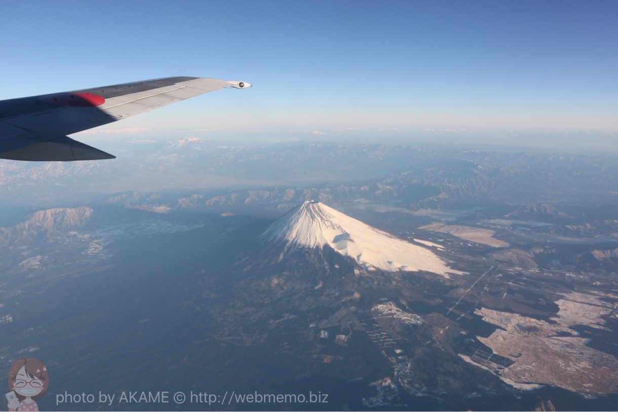 飛行機の羽と富士山