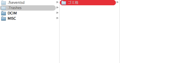 空になったTrashesフォルダ内の様子