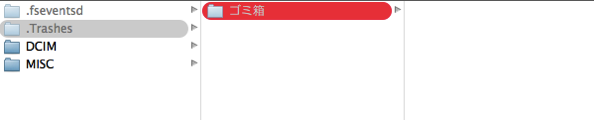 Windows機で写真を削除したあとのTrashesフォルダ内の様子