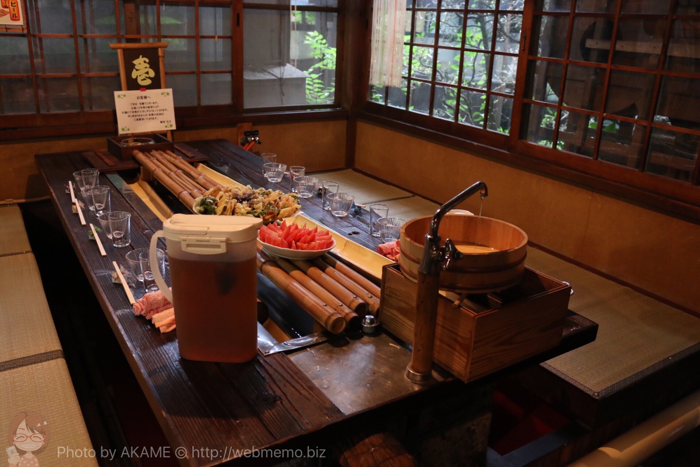 流しそうめんのテーブル