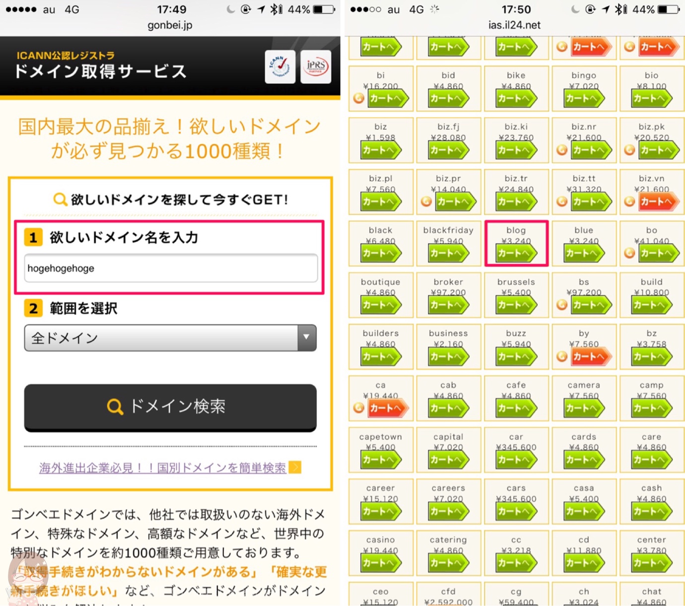 ゴンベエドメイン ドメイン取得の流れ