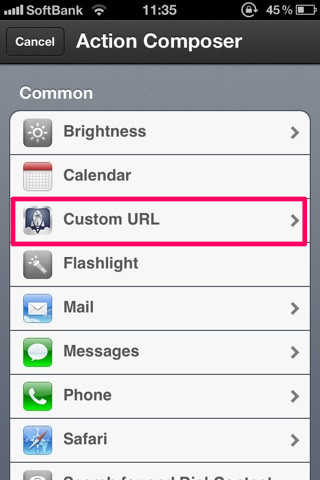「Custom URL」をタップ 「Custom URL」をタップ