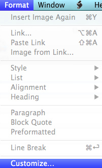 marsedit120802-1.jpg MarsEditのメニューバー「Format」から「Customize…」を選択