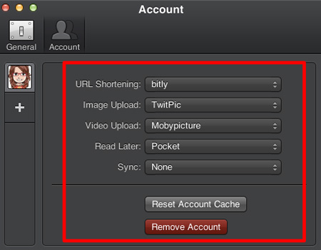 「Account」で各アカウントの設定 「Account」で各アカウントの設定