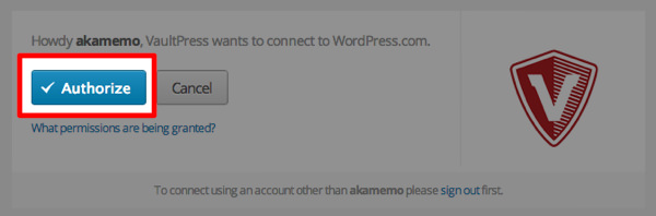 vaultpress04.jpg Authorizeを選択
